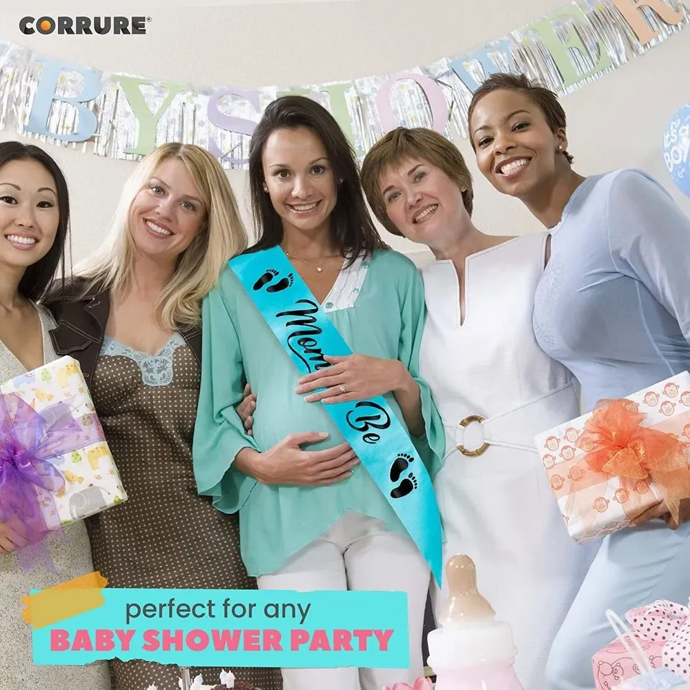 Baby Shower 'Mom to Be' Sash, Beautiful Blue Ribbon Sash and Black Foil Text